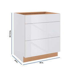 Modernform Cabinet Gloss White 30" W X 34 1/2" H X 24" D  3 Drawer Base Cabinet