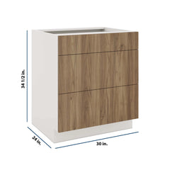 Modernform Cabinet Walnut 30" W X 34 1/2" H X 24" D  3 Drawer Base Cabinet