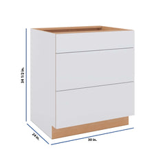 Modernform Cabinet Matte White 30" W X 34 1/2" H X 24" D  3 Drawer Base Cabinet