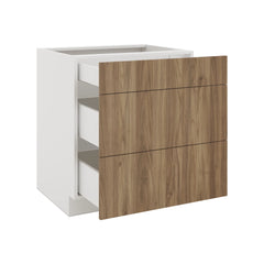 Modernform Cabinet Walnut 30" W X 34 1/2" H X 24" D  3 Drawer Base Cabinet
