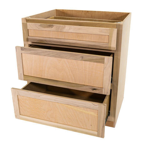Kitchen Drawer Base Cabinet | Unfinished Poplar | Shaker Style | 30 in | 3 Drawer