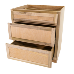 Kitchen Drawer Base Cabinet | Unfinished Poplar | Shaker Style | 30 in | 3 Drawer