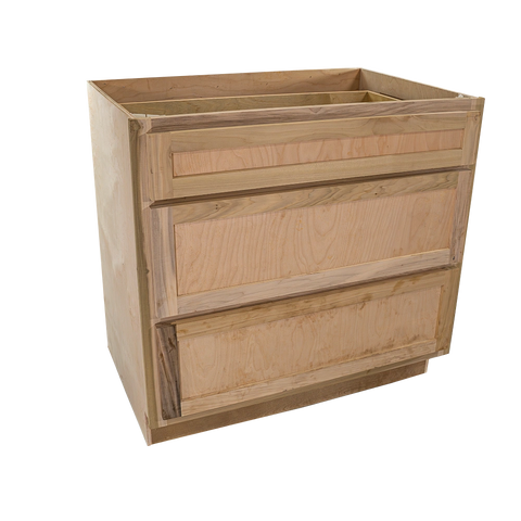 Kitchen Drawer Base Cabinet | Unfinished Poplar | Shaker Style | 30 in | 3 Drawer