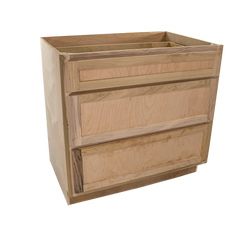 Kitchen Drawer Base Cabinet | Unfinished Poplar | Shaker Style | 30 in | 3 Drawer