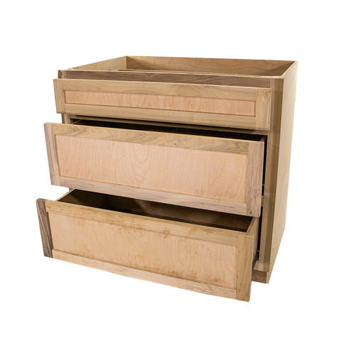 Kitchen Drawer Base Cabinet | Unfinished Poplar | Shaker Style | 30 in | 3 Drawer