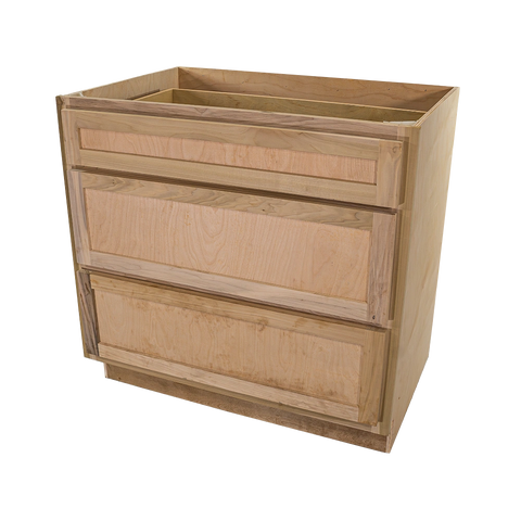 Kitchen Drawer Base Cabinet | Unfinished Poplar | Shaker Style | 30 in | 3 Drawer