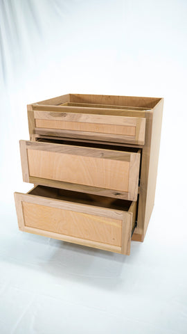 Kitchen Drawer Base Cabinet | Unfinished Poplar | Shaker Style | 30 in | 3 Drawer