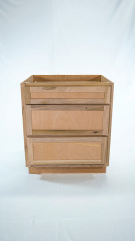 Kitchen Drawer Base Cabinet | Unfinished Poplar | Shaker Style | 30 in | 3 Drawer