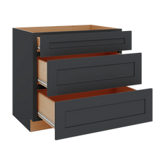 Modernform Cabinet Onyx Black Shaker 36" W X 34 1/2" H X 24" D  3 Drawer Base Cabinet