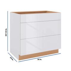 Modernform Cabinet Gloss White 36" W X 34 1/2" H X 24" D  3 Drawer Base Cabinet