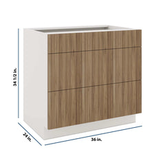 Modernform Cabinet Walnut 36" W X 34 1/2" H X 24" D  3 Drawer Base Cabinet
