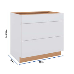 Modernform Cabinet Matte White 36" W X 34 1/2" H X 24" D  3 Drawer Base Cabinet
