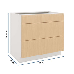 Modernform Cabinet Natural Oak 36" W X 34 1/2" H X 24" D  3 Drawer Base Cabinet