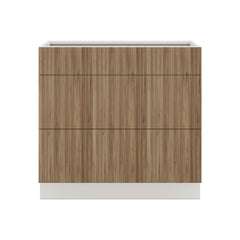 Modernform Cabinet Walnut 36" W X 34 1/2" H X 24" D  3 Drawer Base Cabinet