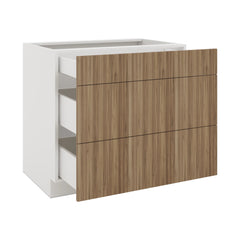 Modernform Cabinet Walnut 36" W X 34 1/2" H X 24" D  3 Drawer Base Cabinet