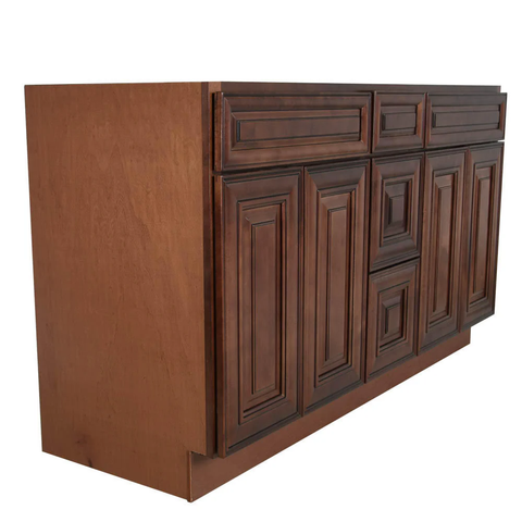 Glazed Chocolate Contempo Wood Vanity Double Sink and 3 Drawer Base | 60"