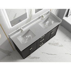 Satar 60 in Double Sink Bathroom Vanity in Espresso with White Quartz Countertop