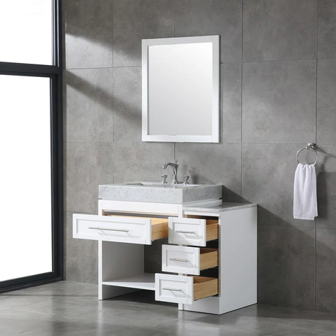 Venetian 30 in Single Sink Bathroom Vanity in White with Carrera White Marble Countertop