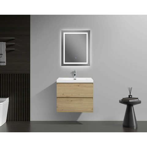 Angela 30" W Wall-Mounted Vanity with Sink Top Oak Finish | LessCare