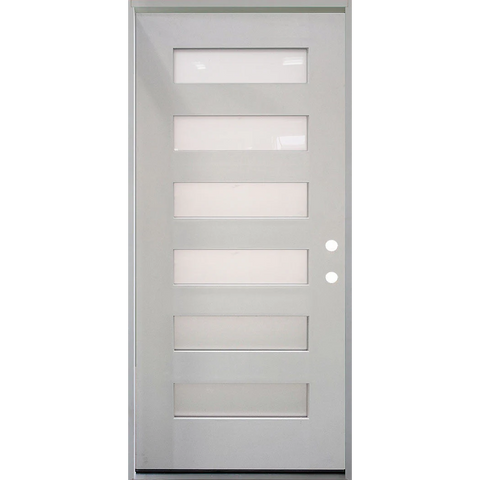 3/0x6/8 Single Prehung Fiberglass Primed Door with 6 Lites