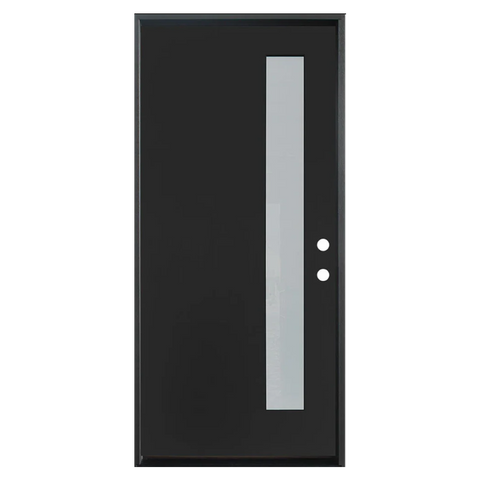 3/0x6/8 Single Prehung Fiberglass Door in Black with 1 Lite