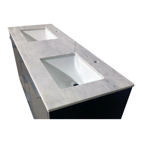 Amelie 72 in Double Sink Bathroom Vanity in Grey with Carrara White Marble Countertop