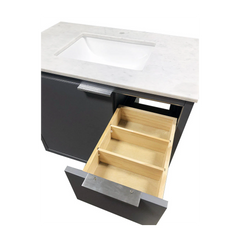 Amelie 36 in Single Sink Bathroom Vanity in Grey with Carrara White Countertop