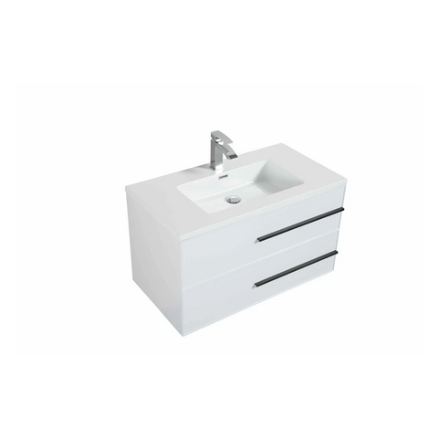 Bella 36" W Wall-Mounted White Vanity with Sink Top | LessCare