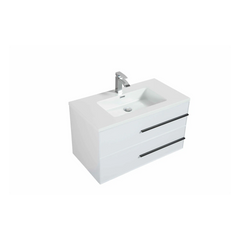 Bella 36" W Wall-Mounted White Vanity with Sink Top | LessCare