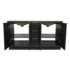 Amelie 60 in Double Sink Bathroom Vanity in Blue with Calacatta Quartz Countertop