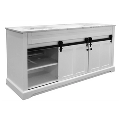Farmhouse 72 in Double Sink Bathroom Vanity in White with Calacatta Gold Quartz Countertop