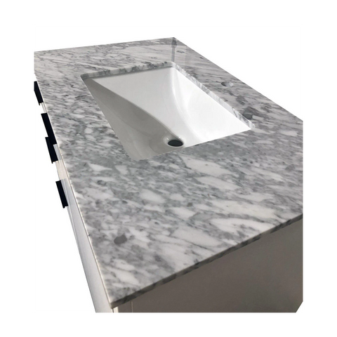 Amelie 36 in Single Sink Bathroom Vanity in White with Carrara White Countertop