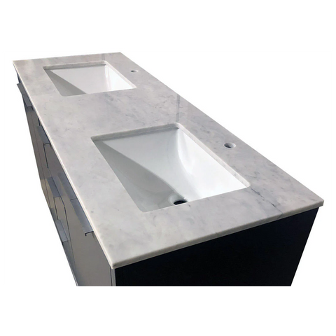 Amelie 60 in Double Sink Bathroom Vanity in Grey with Carrara White Marble Countertop