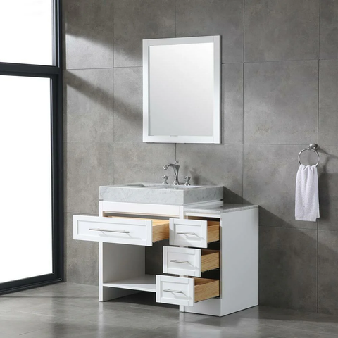 Venetian 12 in Bathroom Drawer Cabinet in White with Carrera White Marble Countertop