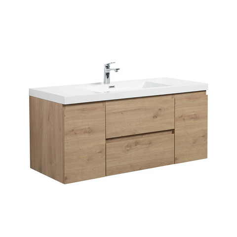 Angela 48" W Wall-Mounted Vanity with Sink Top Oak Finish | LessCare