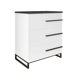 30" W Freestanding White Vanity Matte Black Sand Sink Top | LessCare