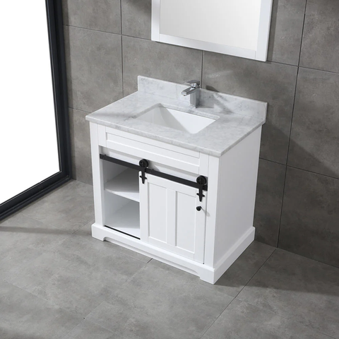 Farmhouse 36 in Bathroom Vanity in Grey with Calacatta Gold Quartz Countertop