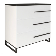 36" W Freestanding White Vanity Matte Black Sand Sink Top | LessCare