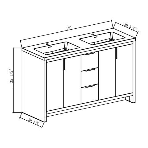 Evana 60" W Freestanding Double Vanity with Double Sink Top White | LessCare