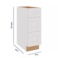 Modernform Cabinet White Shaker 12" W X 34 1/2" H X 24" D  3 Drawer Base Cabinet