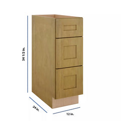 Modernform Cabinet Natural Shaker 12" W X 34 1/2" H X 24" D  3 Drawer Base Cabinet