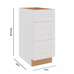 Modernform Cabinet White Shaker 15" W X 34 1/2" H X 24" D  3 Drawer Base Cabinet