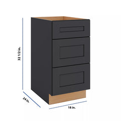 Modernform Cabinet Onyx Black Shaker 18" W X 34 1/2" H X 24" D  3 Drawer Base Cabinet