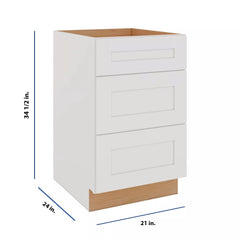 Modernform Cabinet White Shaker 21" W X 34 1/2" H X 24" D  3 Drawer Base Cabinet