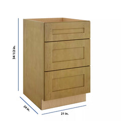 Modernform Cabinet Natural Shaker 21" W X 34 1/2" H X 24" D  3 Drawer Base Cabinet