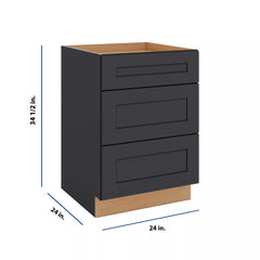 Modernform Cabinet Onyx Black Shaker 24" W X 34 1/2" H X 24" D  3 Drawer Base Cabinet