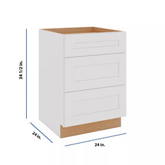Modernform Cabinet White Shaker 24" W X 34 1/2" H X 24" D  3 Drawer Base Cabinet