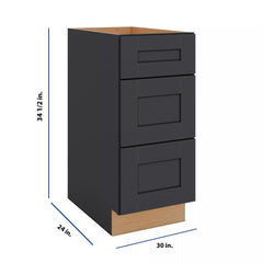 Modernform Cabinet Onyx Black Shaker 30" W X 34 1/2" H X 24" D  3 Drawer Base Cabinet