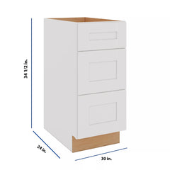 Modernform Cabinet White Shaker 30" W X 34 1/2" H X 24" D  3 Drawer Base Cabinet