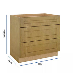 Modernform Cabinet Natural Shaker 36" W X 34 1/2" H X 24" D  3 Drawer Base Cabinet